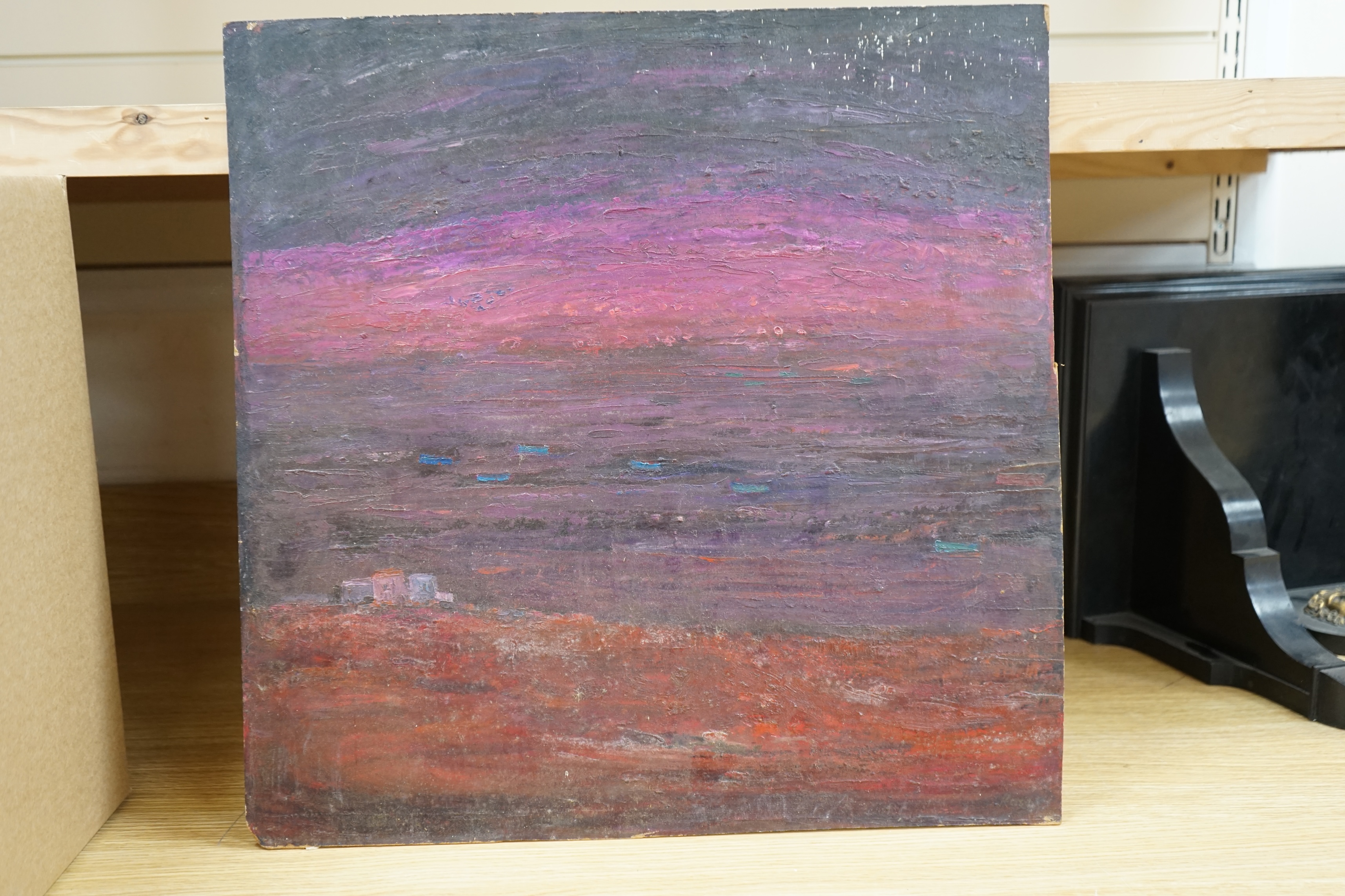 Muriel Rose (b.1923), oil on board, Abstract landscape, inscribed verso, 52 x 52cm, unframed. Condition - fair